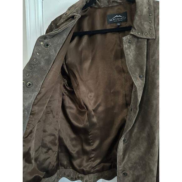 MONTANACO Leather Studded Embellished Jacket Skirt Set Brown Prairie Western -L - Picture 7 of 12